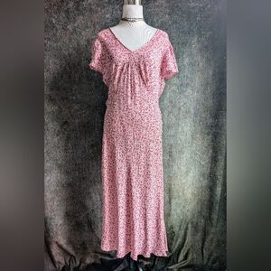 Y2K 90s Pink Floral Bias Midi Dress | Cottagecore | M